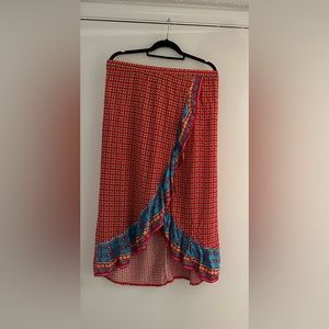 "Magic" Women's Long Ruffled Red Blue Skirt Small